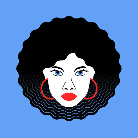Head beautiful afro american girls with hairstyle afro for banner fashion salon vector illustrationのイラスト素材
