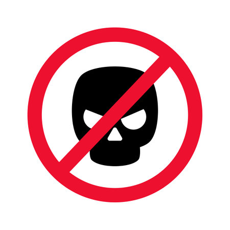 Forbidding red sign with black simple silhouette skull vector illustrationのイラスト素材