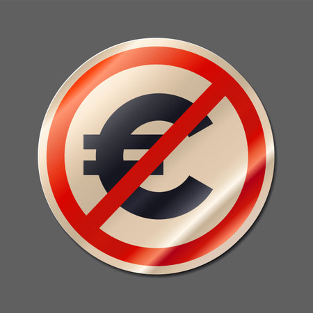 Crossed out European union euro currency sign realistic paper sticker vector illustrationのイラスト素材