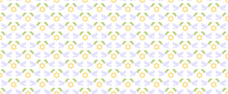 Hebrew seamless pattern with Jewish star and dove with olive branch in beak vector illustrationのイラスト素材