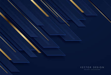 Modern luxury dark blue background with glitter golden lines. Abstract geometry template. You can use for poster, banner, brochure, cover, card. Luxury and elegant designのイラスト素材