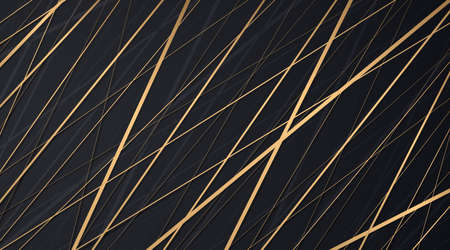 Abstract stripes golden lines diagonal overlap on black background. Luxury style. Decorative background for design of covers, wallpaper, texture. Vector illustrationのイラスト素材