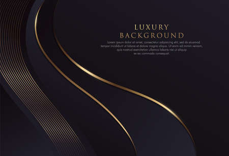 Abstract background with gold line wave, Luxury style. Curved wavy line, smooth stripe with glitter effect on dark background. Vector illustration design for presentation, banner, cover, web, flyer, posterのイラスト素材