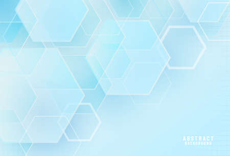 Abstract background template science and technology presentation, hexagonal shape with blue and soft...