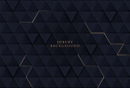 Luxury shiny dark blue backdrop with golden lines. Abstract dark triangle pattern on gradient background. Vector modern geometric pattern, for wallpaper, cover, poster, banner. Vector illustrationのイラスト素材