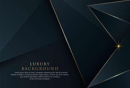 Luxury abstract dark blue background. Modern polygon shape and gold lighting lines. Luxury and elegant triangle geometric design. Suit for cover, poster, advertising, banner. Vector illustrationのイラスト素材
