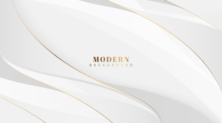 Modern abstract light silver background vector with gold waves lines. Luxury and elegant style template. Simple wave Line design. Suit for cover, poster, advertising, banner, website. Vector illustrationのイラスト素材