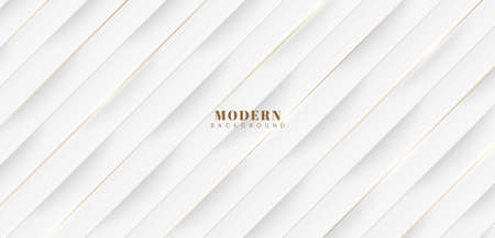 Modern luxury white gradient abstract diagonal stripe background with golden lines and shadows. Elegant grey and white geometric shape texture element vector. Trendy simple pattern creative designのイラスト素材