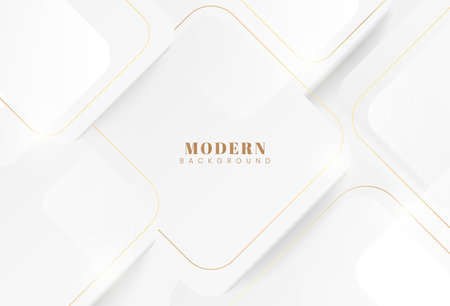 Modern abstract white and grey geometry shape background with golden light lines. Luxury and elegant shiny rounded square shape template design. Suit for poster, cover, brochure, flyer, bannerのイラスト素材