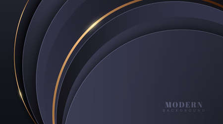 Modern abstract dark blue curve shape on dark background with golden lines. Overlay curved shapes layers element. Luxury and elegant decoration. Trendy simple geometric shapes graphic design. Vector illustrationのイラスト素材