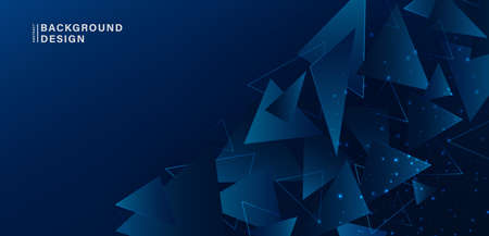 Abstract dark blue low polygonal background with lines. Modern simple triangles geometric shapes texture creative design. Glowing dots graphic elements with overlap trianglesのイラスト素材