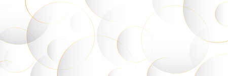 Modern abstract white circle background with gold circle line. Luxury and elegant overlap geometric shape texture elements. Trendy simple gradient circle geometric pattern creative designのイラスト素材
