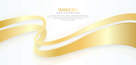 Modern abstract golden shiny wave on white background. Shiny golden moving sparkle design element. Elegant beautiful gold wave vector template. Suit for presentation, poster, flyer, cover, banner, website, brochureのイラスト素材