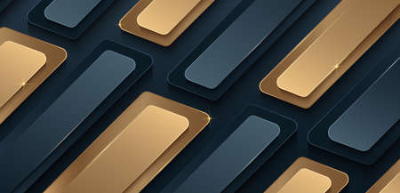 Abstract luxury diagonal dark blue and gold square geometric shapes background with shadow decoration. Modern overlap geometric layers pattern creative design. Luxury and elegant style graphicのイラスト素材