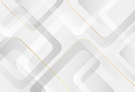 Abstract white and gray gradient geometric square shapes background with gold line. Trendy simple square pattern creative design. Luxury and elegant overlap geometric shape texture elementsのイラスト素材