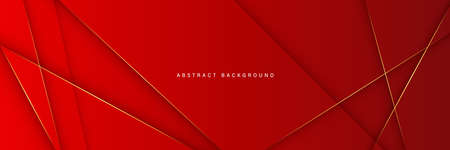 Abstract luxury red gradient horizontal banner background with golden diagonal lines decoration. Luxury and elegant template graphic with shadow. Suit for poster, cover, banner, headerのイラスト素材