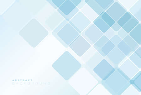 Abstract light blue geometric square shapes background. Modern simple overlapping transparent square texture element. Technology futuristic concept. Suit for banner, flyer, brochure, website, posterのイラスト素材