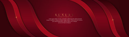 Luxury dark red background with red curve decoration and golden lines. 3D modern luxury template design with space for text. Luxury style. Vector illustrationのイラスト素材