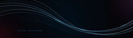 Abstract shiny blue wave lines on black background. Modern flowing wave lines design element....