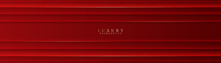Abstract luxury red gradient background with dynamic straight line and shadow decoration. Modern elegant wide banner design with golden lines element. Vector illustrationのイラスト素材