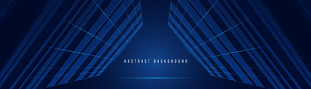 Abstract dark blue background with blue diagonal geometric shape and glowing lines. Structure pattern. Building perspective. Futuristic technology concept. Suit for cover, banner, poster, web, flyerのイラスト素材