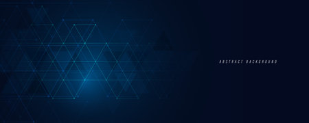 Abstract dark blue background with triangle shape pattern and connection lines. Simple geometric design. Futuristic technology digital concept. Suit for cover, website, poster, banner, flyer, brochureのイラスト素材