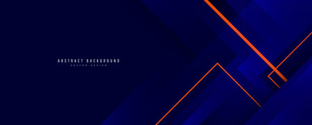 Abstract dark blue background with blue geometric shapes and orange lines. Geometric square overlap layer. Modern futuristic banner template design with copy space for text. Vector illustrationのイラスト素材