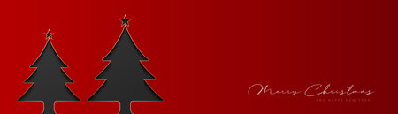 Merry christmas and happy new year banner. Christmas tree paper cut out. Elegant red horizontal christmas template design. Suit for poster, banner, cover, header, website, card. Vector illustrationのイラスト素材