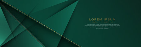 Abstract elegant green geometric triangle background with golden diagonal line. Modern luxury horizontal banner template design. Space for your text. Vector illustrationのイラスト素材