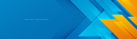 Abstract blue horizontal banner background with blue and orange diagonal geometric shape overlay layer. Suit for poster, banner, business, corporate, cover, header, website, flyer. Vector illustrationのイラスト素材