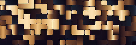 Luxury dark blue and gold abstract dimension background. Modern geometric squares texture. Elegant...