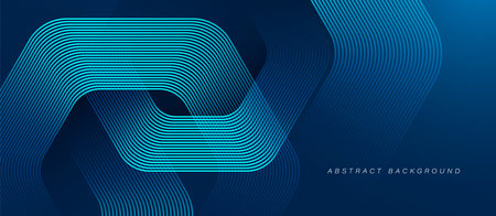 Abstract dark blue background with glowing geometric lines. Modern shiny blue hexagon lines pattern. Technology futuristic concept. Suit for poster, banner, brochure, cover, web, flyer. Vector illustrationのイラスト素材