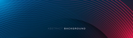 Abstract glowing geometric lines on dark blue background. Modern red and blue gradient circle lines pattern. Futuristic concept. Suit for poster, cover, banner, brochure, flyer, presentation, websiteのイラスト素材