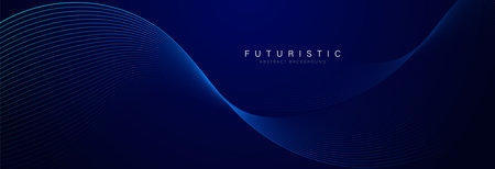 Futuristic abstract background. Glowing flowing wave lines design. Modern shiny blue moving lines element. Future technology concept. Horizontal banner template. Vector illustrationのイラスト素材