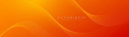 Modern orange abstract background with flowing wave lines. Dynamic wave. Smooth curve lines design element. Futuristic technology concept. Suit for cover, header, poster, banner, websiteのイラスト素材