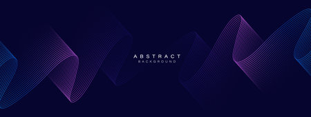 Dark abstract background with glowing wavy. Dynamic wave pattern design. Modern purple blue gradient flowing wave lines. Futuristic technology concept. Vector illustrationのイラスト素材