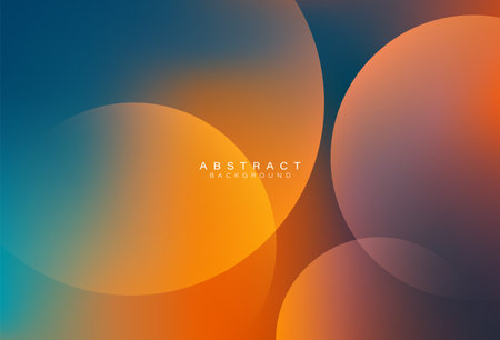 Abstract blue and orange mesh gradient background with glowing circles. Dynamic shapes. Transparent shapes. Trendy minimalist geometric elements. Modern design. Vector illustrationのイラスト素材