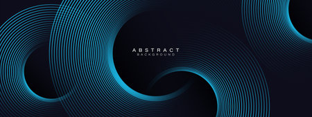 Dark abstract background with glowing blue circle lines. Modern shiny blue geometric lines pattern. Futuristic technology concept. Suit for poster, banner, brochure, corporate, cover, website, flyerのイラスト素材
