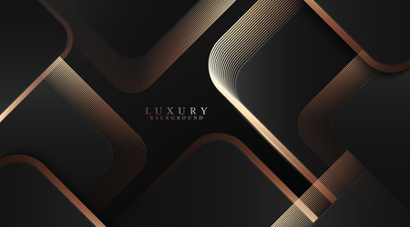 Abstract black geometric background with gold lines elements. Elegant dark rounded square overlay. Modern graphic design. Luxury style. Suit for banner, brochure, card, cover, flyer, posterのイラスト素材
