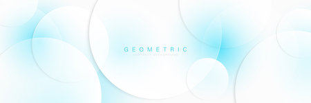 Modern abstract white circle background with blue light and shadow decoration. Transparent geometric shapes. Futuristic graphic design. Suit for cover, header, wallpaper, presentation, websiteのイラスト素材