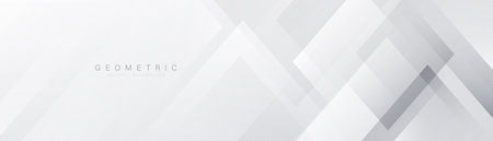 White and grey abstract horizontal banner background. Minimal geometric shapes. Modern futuristic graphic. Suit for cover, header, brochure, corporate, presentation, website, businessのイラスト素材