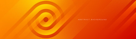 Orange abstract background with glowing diagonal rounded lines. Colorful gradient geometric shape. Modern graphic design. Horizontal banner template. Suit for cover, presentation, poster, websiteのイラスト素材