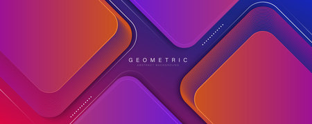 Modern abstract geometric background. Trendy purple and orange gradient rounded square design with...