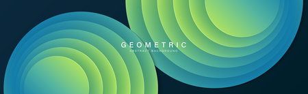 Abstract geometric overlay on dark blue background. Modern blue and green gradient circle shapes....