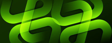 Abstract glowing geometric shapes on dark green background. Dynamic shapes composition. Modern futuristic graphic design. Suit for cover, wallpaper, business, banner, website, backdropのイラスト素材