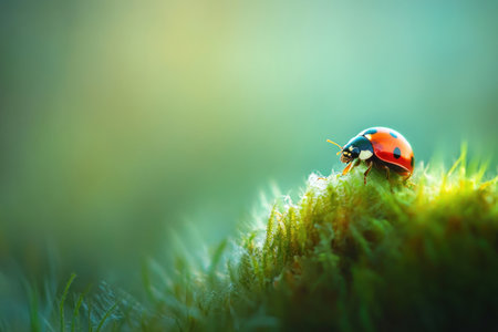 A ladybug crawling on the edge of grass, macro photography, focus stacking, macro photograph, macro lens, close-up shot, shallow depth of field, blurred background, green background, macro lens. --ar 3:2 --v 6.1 Job ID: 84f82579-fc7e-46d2-8efb-2bf0b1c6e39aの素材