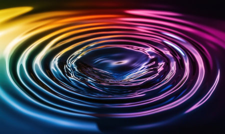 Abstract background with colorful curves, light and shadow, black gradient, dark tone, wide angle, blurred effect, high saturation, colorful light and color contrast, highlighting the theme of abstract art. Black background, rainbow colors, colorful lines forming circular shapes on one side, flowing like water ripples. High-definition photography style. The overall composition is symmetrical, presenting an elegant atmosphere. Soft lighting creates a mysterious emotion. --ar 5:3 --v 6.1 Job ID: f681f4ee-a162-4c73-801f-07bd1afc9c93の素材