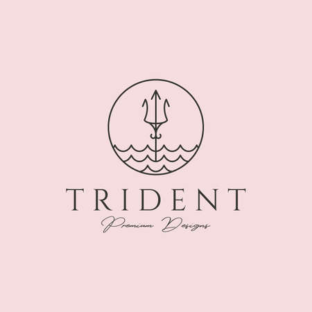 line art trident icon logo vector symbol illustration design, ocean trident minimalist logo designのイラスト素材
