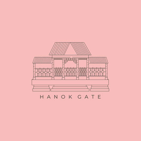 line art hanok gate house vector illustration design, korean architectureのイラスト素材
