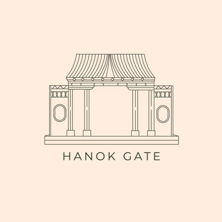 hanok gate korean traditional architecture line art designのイラスト素材